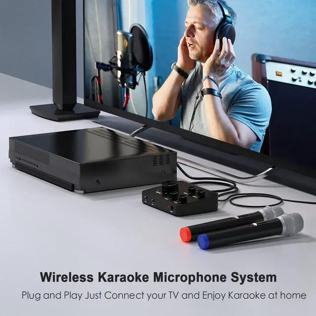 Alt view image 2 of 7 - Wireless Microphone Karaoke Mixer System, Dual Handheld Wireless Microphone for Karaoke, Smart TV, PC, Speaker, Amplifier, Church, Wedding - Support HDMI, AUX In/Out