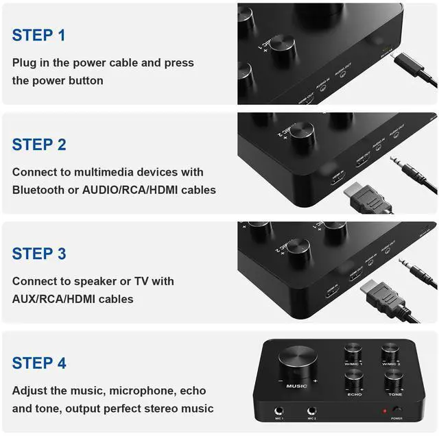 Alt view image 5 of 7 - Wireless Microphone Karaoke Mixer System, Dual Handheld Wireless Microphone for Karaoke, Smart TV, PC, Speaker, Amplifier, Church, Wedding - Support HDMI, AUX In/Out