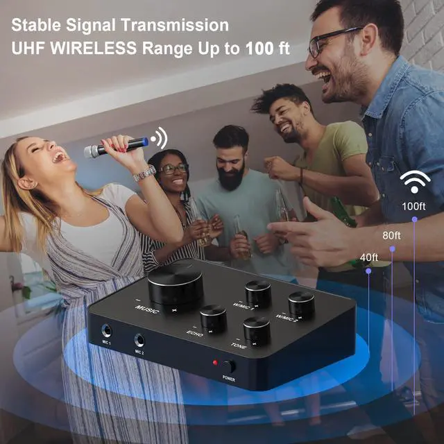 Alt view image 7 of 7 - Wireless Microphone Karaoke Mixer System, Dual Handheld Wireless Microphone for Karaoke, Smart TV, PC, Speaker, Amplifier, Church, Wedding - Support HDMI, AUX In/Out