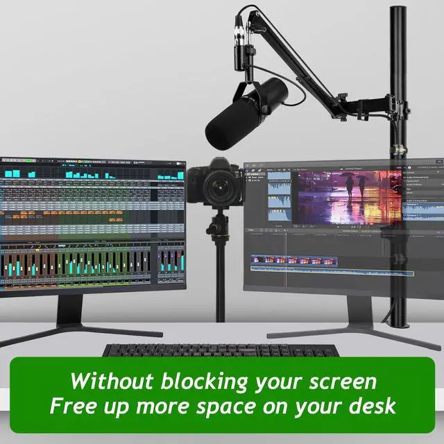 Alt view image 2 of 7 - Mic Boom Arm, Adjustable Height Overhead Microphone Stand with Heightened Extension Riser for Shure SM7B Blue Yeti HyperX QuadCast S and other Mic