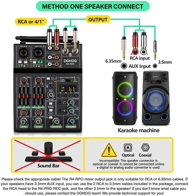 Alt view image 5 of 7 - Professional Audio Mixer, 4 Channel Sound Mixer With Dual Wireless Mic, Sound Board Console MP3 Bluetooth 48V Phantom Power USB Interface DJ Mixing for Home Karaoke Party Computer Studio Recording