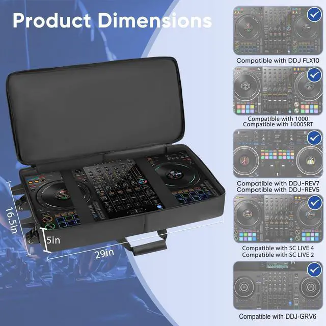 Alt view image 2 of 7 - DJ Controller Case with Wheels Compatible with DDJ FLX10 / DDJ-GRV6 / 1000 / 1000SRT / REV7 / REV5 / SC LIVE 4, Rolling DJ Bag Padded Backpack Soft with Multi-pocket for DJ Controller and Accessories