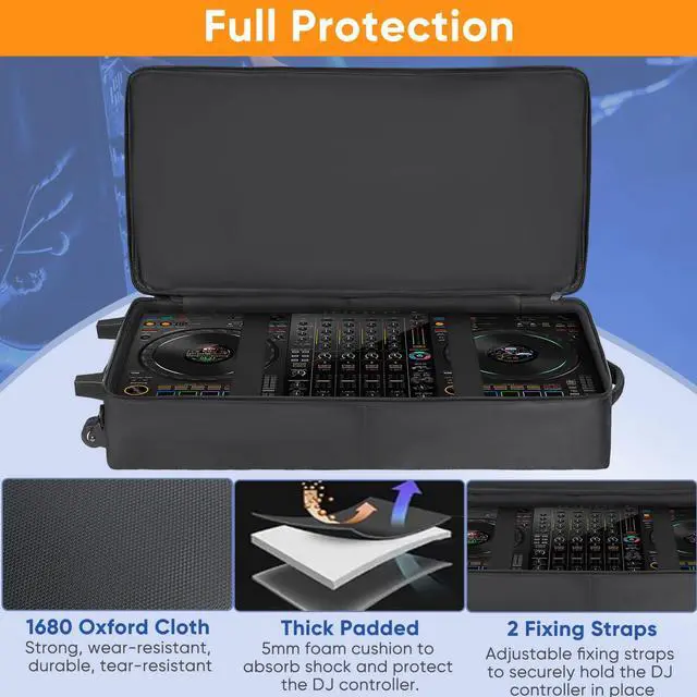 Alt view image 3 of 7 - DJ Controller Case with Wheels Compatible with DDJ FLX10 / DDJ-GRV6 / 1000 / 1000SRT / REV7 / REV5 / SC LIVE 4, Rolling DJ Bag Padded Backpack Soft with Multi-pocket for DJ Controller and Accessories