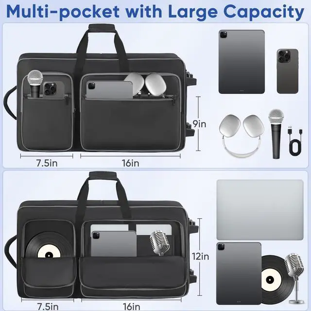 Alt view image 4 of 7 - DJ Controller Case with Wheels Compatible with DDJ FLX10 / DDJ-GRV6 / 1000 / 1000SRT / REV7 / REV5 / SC LIVE 4, Rolling DJ Bag Padded Backpack Soft with Multi-pocket for DJ Controller and Accessories