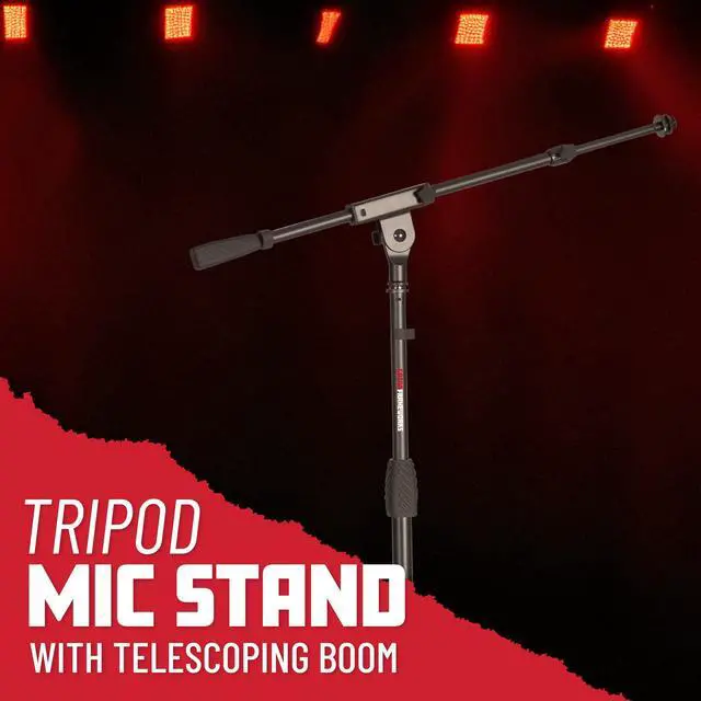 Alt view image 2 of 7 - Tripod Mic Stand with Boom Arm & Soft Grip Twist Clutch Height Adjustment, Includes 3/8" and 5/8" Adapters (GFW-MIC-2020)