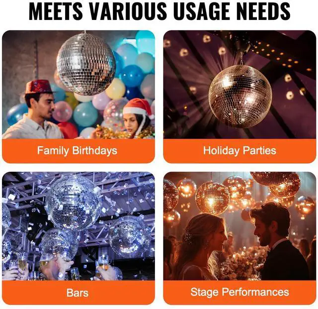 Alt view image 5 of 7 - Mirror Disco Ball, 16 Inch Party Mirror Ball with Hanging Ring, Large Lightning Disco Ball Party Decorations, Ideal for DJ Club, Stage, Wedding, Birthday, Christmas, New Years Celebration