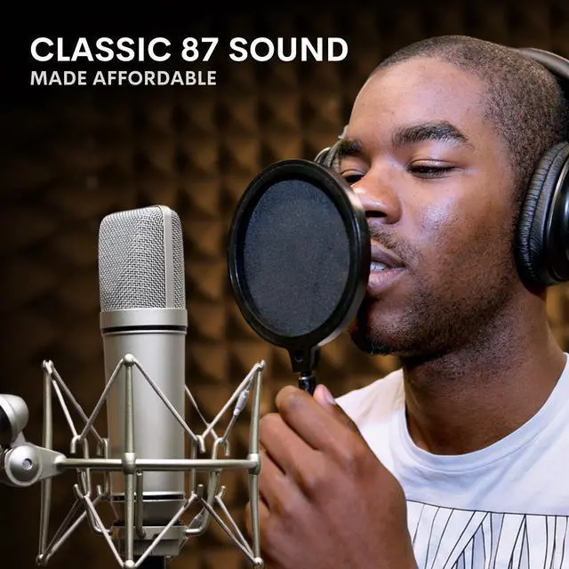 Alt view image 3 of 7 - MA-87 Studio Condenser Microphone, 26mm Gold Large Diaphragm Capsule, Including Foam Filter, Metal Shock Mount, XLR Cable and Mic Bag - for Singing, Vocal Recording and Podcasting