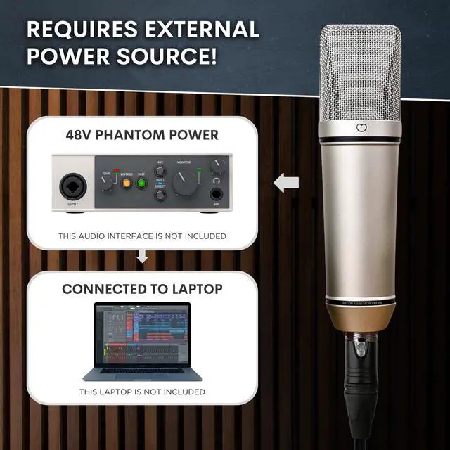 Alt view image 4 of 7 - MA-87 Studio Condenser Microphone, 26mm Gold Large Diaphragm Capsule, Including Foam Filter, Metal Shock Mount, XLR Cable and Mic Bag - for Singing, Vocal Recording and Podcasting