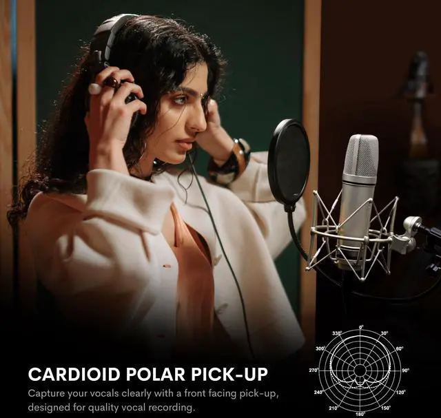 Alt view image 5 of 7 - MA-87 Studio Condenser Microphone, 26mm Gold Large Diaphragm Capsule, Including Foam Filter, Metal Shock Mount, XLR Cable and Mic Bag - for Singing, Vocal Recording and Podcasting