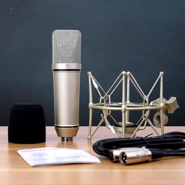 Alt view image 7 of 7 - MA-87 Studio Condenser Microphone, 26mm Gold Large Diaphragm Capsule, Including Foam Filter, Metal Shock Mount, XLR Cable and Mic Bag - for Singing, Vocal Recording and Podcasting