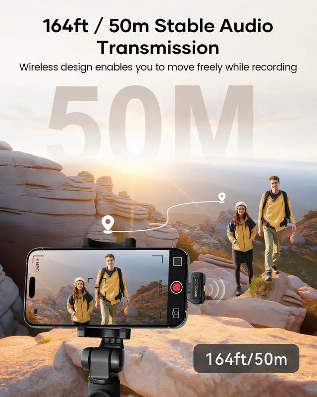 Alt view image 3 of 7 - Wireless Lavalier Microphone for iPhone iPad Android with Charging Case,Lapel Mic with Noise Reduction,56H Battery Life, 164ft Range,Mini Microphone for Video Recording,YouTube,Vlog,Live Streaming