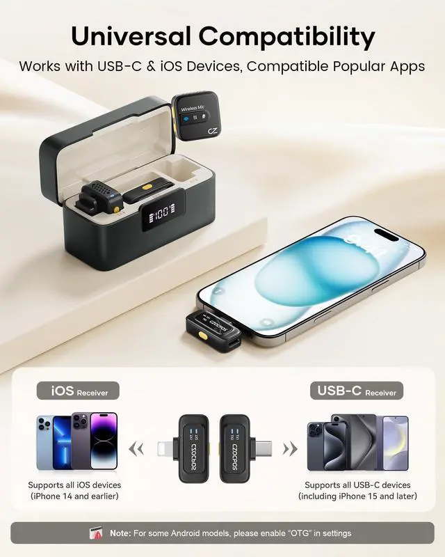 Alt view image 6 of 7 - Wireless Lavalier Microphone for iPhone iPad Android with Charging Case,Lapel Mic with Noise Reduction,56H Battery Life, 164ft Range,Mini Microphone for Video Recording,YouTube,Vlog,Live Streaming