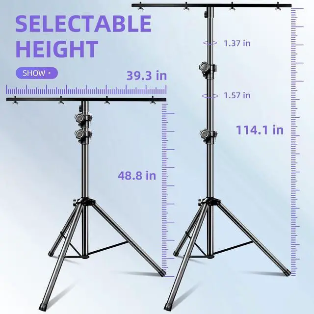 Alt view image 3 of 7 - DJ Light Stand for Par Lights, 48.8-114.1 inches Protable Tripod DJ Stand for Stage, Bar, Banquet, Party
