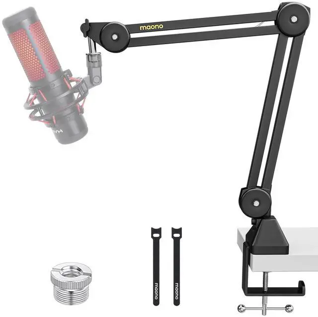 Main image of Microphone Boom Arm: Heavy Duty Adjustable Metal Suspension mic stand with Upgraded Desk Clamp and 3/8" to 5/8" Screw Adapter for Podcasting Recording Streaming Gaming - BA37