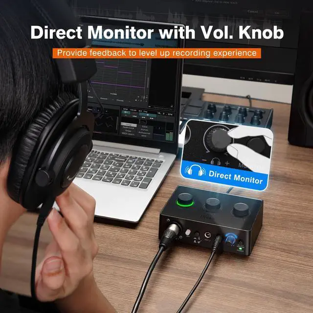 Alt view image 4 of 7 - PC Audio Mixer for Recording Music, USB Interface for Streaming and Podcasting with XLR, Monitor, 48V Phantom Power, Gain Knob, for Instrument Guitar/Video Content Creation/Vocal-Ampli 1