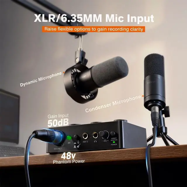 Alt view image 3 of 7 - PC Audio Mixer for Recording Music, USB Interface for Streaming and Podcasting with XLR, Monitor, 48V Phantom Power, Gain Knob, for Instrument Guitar/Video Content Creation/Vocal-Ampli 1