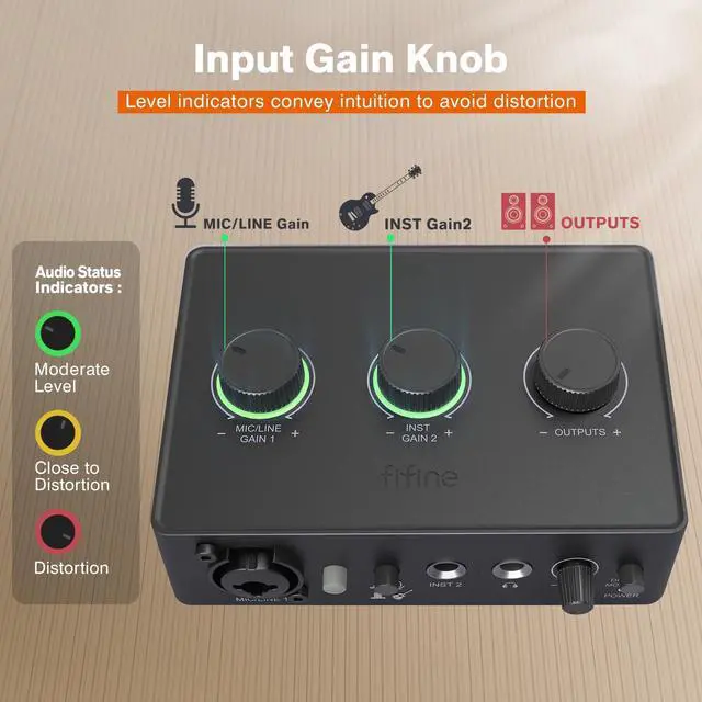 Alt view image 6 of 7 - PC Audio Mixer for Recording Music, USB Interface for Streaming and Podcasting with XLR, Monitor, 48V Phantom Power, Gain Knob, for Instrument Guitar/Video Content Creation/Vocal-Ampli 1