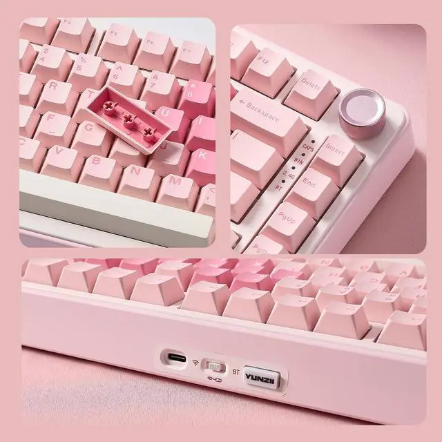 Alt view image 7 of 7 - B75 PRO Wireless Mechanical Keyboard,75% Layout with Knob,Hot Swap Gasket Custom Structure,Creamy Pre-lubed Switches,RGB Backlit,Bluetooth/Type-C/2.4G for Win/Mac(Milk Switch,Pink)