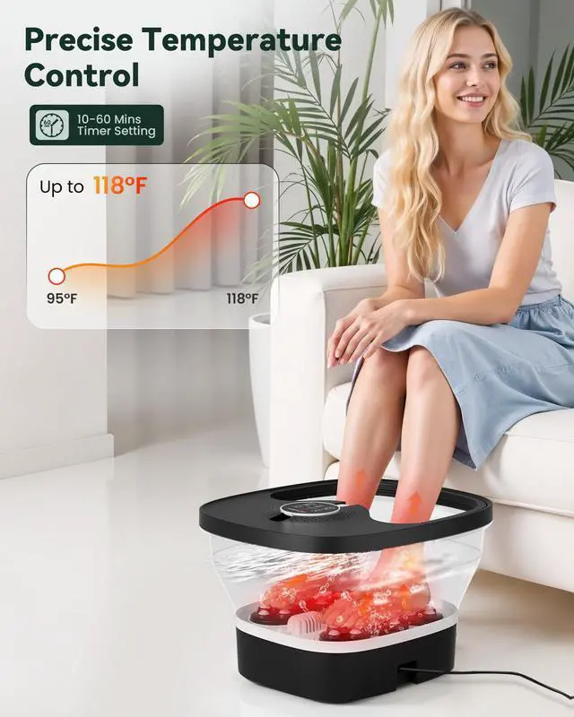 Alt view image 3 of 7 - Foot Spa Bath Massager with Heat, Remote Control, Shiatsu Massage Rollers, Bubble, Temperature Control, Collapsible, Pedicure Foot Soaking Tub