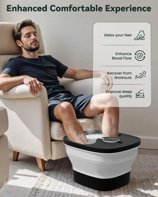 Alt view image 4 of 7 - Foot Spa Bath Massager with Heat, Remote Control, Shiatsu Massage Rollers, Bubble, Temperature Control, Collapsible, Pedicure Foot Soaking Tub