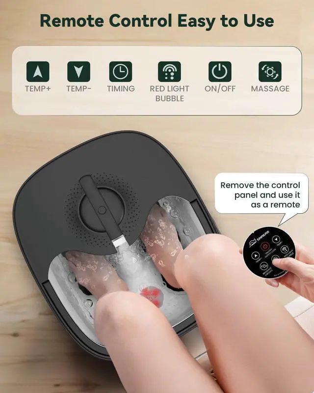 Alt view image 5 of 7 - Foot Spa Bath Massager with Heat, Remote Control, Shiatsu Massage Rollers, Bubble, Temperature Control, Collapsible, Pedicure Foot Soaking Tub