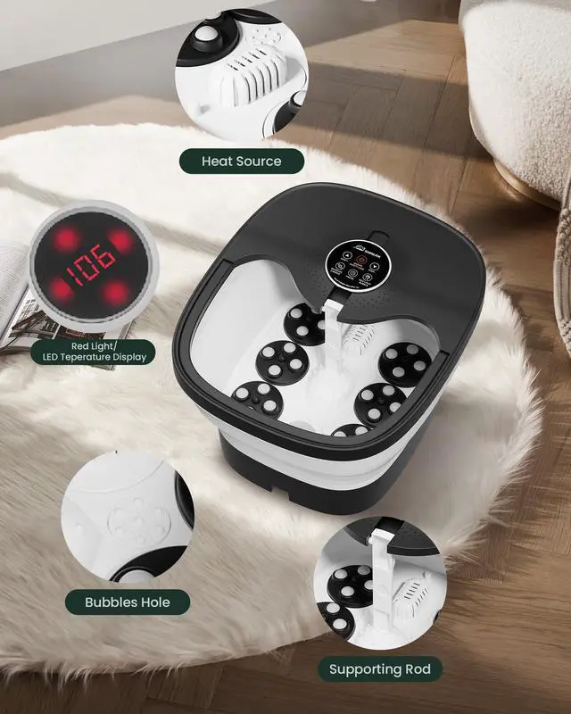 Alt view image 7 of 7 - Foot Spa Bath Massager with Heat, Remote Control, Shiatsu Massage Rollers, Bubble, Temperature Control, Collapsible, Pedicure Foot Soaking Tub