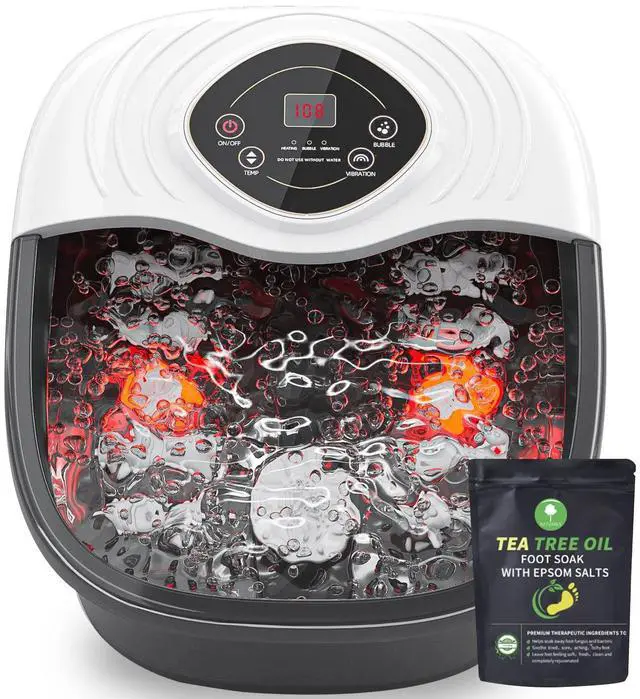 Main image of Foot Spa,Foot Bath Massager with Tea Tree Oil Foot Soak with Epsom Salt - with Heat, Bubbles and Vibration,Red Light,Medicine Box Digital Temperature Control 8 Acupressure Massage Points