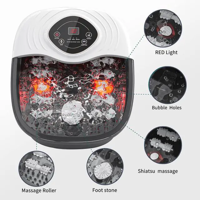 Alt view image 4 of 5 - Foot Spa,Foot Bath Massager with Tea Tree Oil Foot Soak with Epsom Salt - with Heat, Bubbles and Vibration,Red Light,Medicine Box Digital Temperature Control 8 Acupressure Massage Points