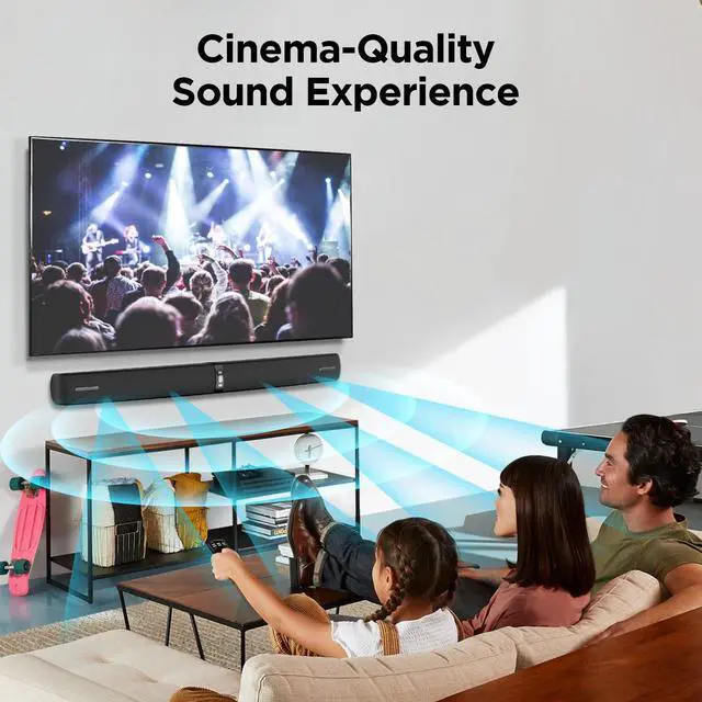 Alt view image 6 of 7 - Sound Bar for Smart TV,90W Soundbar with Bluetooth/ARC/Optical/AUX Connect, Auto Volume Boost, 3 Customizable Equalizer Modes, 2 in 1 Detachable Soundbar for TV/PC/Gaming/Projectors