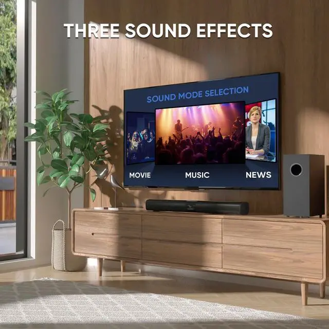 Alt view image 4 of 6 - Sound Bar for Smart TV with 5.25 Inch Subwoofer, 100W 24 Inch Soundbar for TV, TV Soundbar with Optical, ARC, AUX and Bluetooth 5.3 Inputs, Detachable Surround Sound System for TV