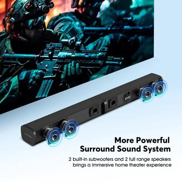 Alt view image 2 of 7 - 2.2 Sound Bar for TV with Built-in Subwoofers, 32 Inches Detachable Soundbar Speaker, Bluetooth 5.3/Optical/AUX/USB Connection (Black)