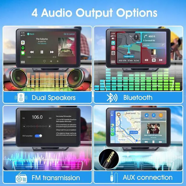 Alt view image 5 of 7 - Portable Wireless Carplay Car Stereo, 7" HD Touchscreen for Car with Apple CarPlay & Android Auto with Backup Camera/Mirror Link/Voice Control/Bluetooth/GPS/AUX/FM Satellite Radio for All Vehicles