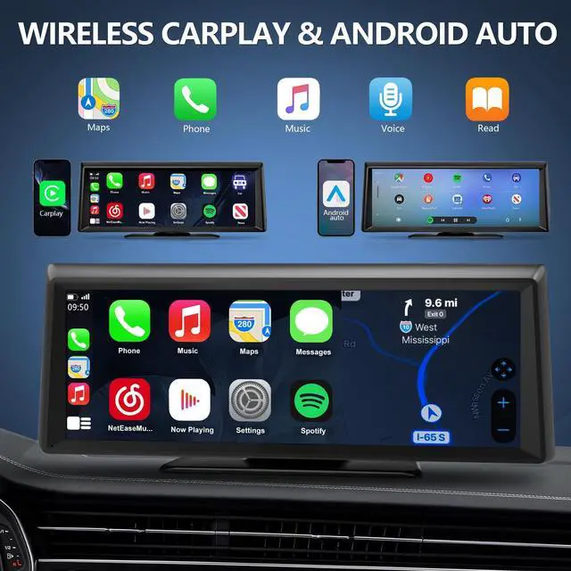 Alt view image 2 of 7 - Wireless CarPlay Screen with 2K Dash Cam, 8.1" Portable Touchscreen Car Stereo with CarPlay & Android Auto, 1080P Backup Camera, Voice Control, Bluetooth, Mirror Link, GPS Navigation