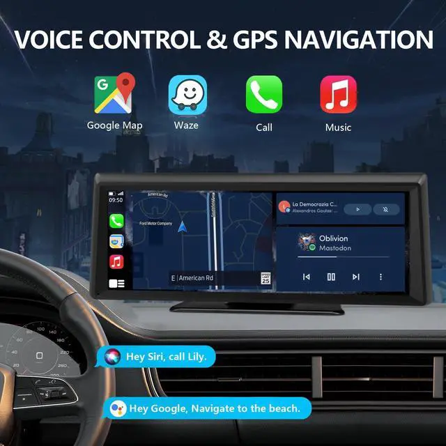 Alt view image 4 of 7 - Wireless CarPlay Screen with 2K Dash Cam, 8.1" Portable Touchscreen Car Stereo with CarPlay & Android Auto, 1080P Backup Camera, Voice Control, Bluetooth, Mirror Link, GPS Navigation