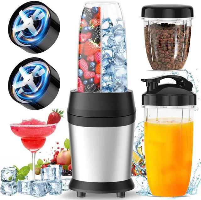 Main image of 12-Piece Smoothie Blender Maker 25,000 RPM Personal Blender for Ice Crushing Smoothies & Frozen Drinks Nuts with 23oz, 32oz, 37oz Portable Cups Two 6-Leaf Stainless Steel Blades, Silver