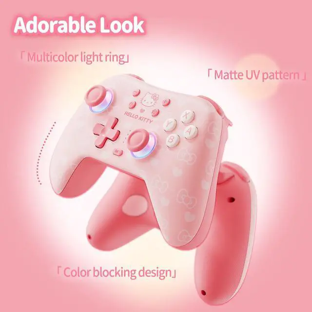 Alt view image 4 of 7 - Pink Switch Controller,Hello Kitty Hall Effect Controllers Wireless for Switch 2/1/OLED/Lite,PC,Android,iOS | Bluetooth + Wired,1000mAh Battery,6-Axis Gyro,Dual Vibration,RGB Breathing Light
