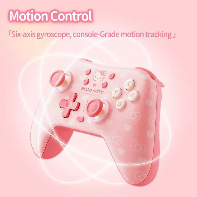 Alt view image 6 of 7 - Pink Switch Controller,Hello Kitty Hall Effect Controllers Wireless for Switch 2/1/OLED/Lite,PC,Android,iOS | Bluetooth + Wired,1000mAh Battery,6-Axis Gyro,Dual Vibration,RGB Breathing Light