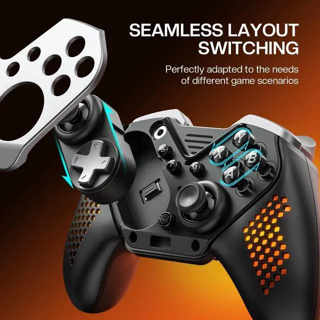 Alt view image 2 of 7 - Flexi Wireless PC Controller, 1000Hz Polling Rate Hall Effect Joystick, Interchangeable D-pad&Left Joystick, 4 Mppable Buttons, 800mAh, Adjustable Turbo/Vibration for PC/Switch 2/iOS/Android