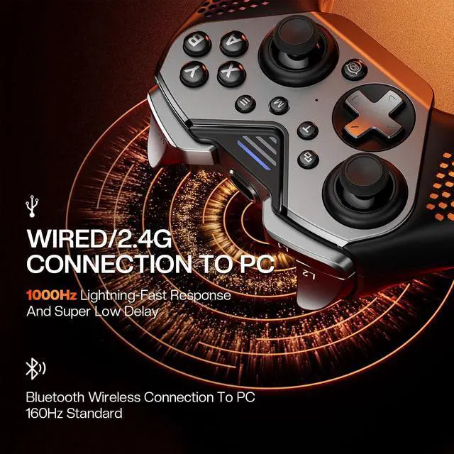 Alt view image 3 of 7 - Flexi Wireless PC Controller, 1000Hz Polling Rate Hall Effect Joystick, Interchangeable D-pad&Left Joystick, 4 Mppable Buttons, 800mAh, Adjustable Turbo/Vibration for PC/Switch 2/iOS/Android