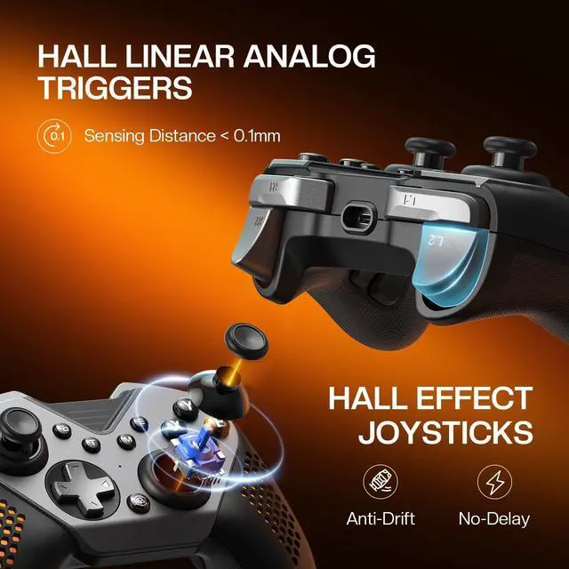 Alt view image 4 of 7 - Flexi Wireless PC Controller, 1000Hz Polling Rate Hall Effect Joystick, Interchangeable D-pad&Left Joystick, 4 Mppable Buttons, 800mAh, Adjustable Turbo/Vibration for PC/Switch 2/iOS/Android