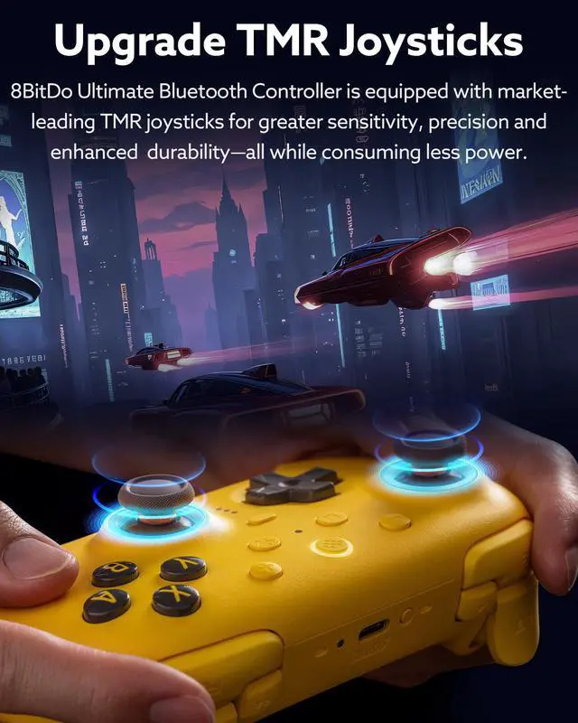 Alt view image 2 of 7 - Ultimate 2 Bluetooth Controller (TMR Joystick Update), RGB Fire Ring, Switchable Hall Effect/Tactile Triggers, Vibration and Motion Control for Switch/Switch 2, Windows PC (Lemon Yellow)