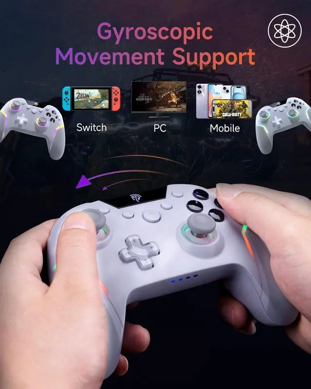 Alt view image 6 of 7 - X20 Wireless PC Controller with 4 Back Paddles, Hall Joysticks, Dual-Mode Triggers, 1000Hz Polling, RGB, 1000mAh Bluetooth/USB Gaming Controller for PC/Switch/Steam/Android