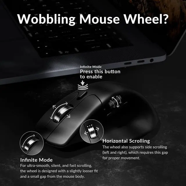 Alt view image 4 of 7 - M6 Silent Wireless Gaming Mouse, 1000Hz Polling, Bluetooth 5.1/2.4GHz/Wired, PixArt 3395 Optical Sensor up to 26,000 DPI, Lightweight 78g, Programmable, for Windows/Mac/Linux  Black