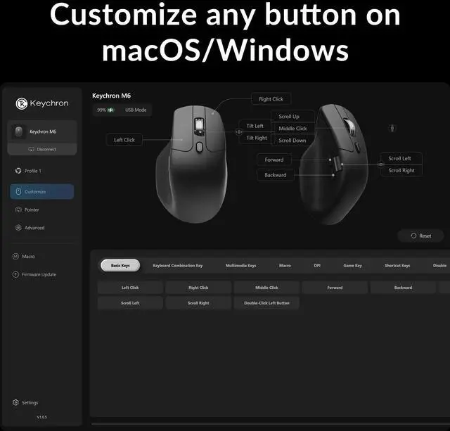 Alt view image 7 of 7 - M6 Silent Wireless Gaming Mouse, 1000Hz Polling, Bluetooth 5.1/2.4GHz/Wired, PixArt 3395 Optical Sensor up to 26,000 DPI, Lightweight 78g, Programmable, for Windows/Mac/Linux  Black