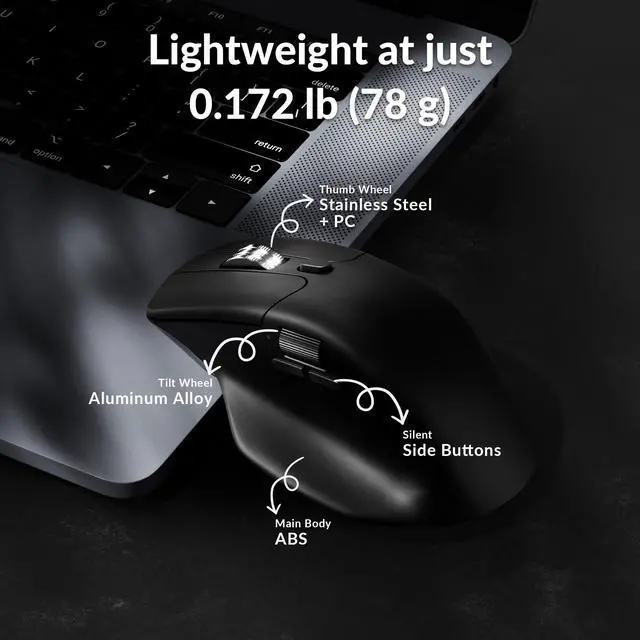 Alt view image 6 of 7 - M6 Silent Wireless Gaming Mouse, 1000Hz Polling, Bluetooth 5.1/2.4GHz/Wired, PixArt 3395 Optical Sensor up to 26,000 DPI, Lightweight 78g, Programmable, for Windows/Mac/Linux  Black