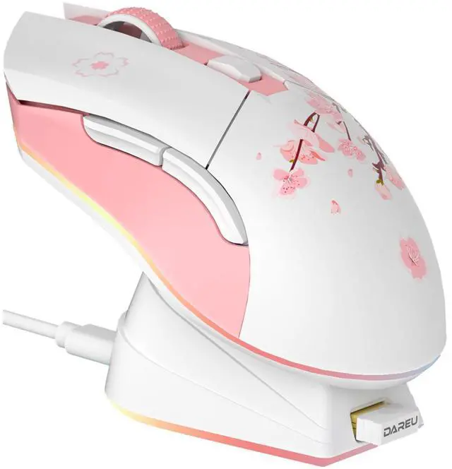 Main image of Sakura Pink Wireless Gaming Mouse with Charging Dock Rechargeable RGB,12K DPI,6 Programmable Buttons High-Precision Sensor [300IPS] [1000Hz] for PC Notebook Mac