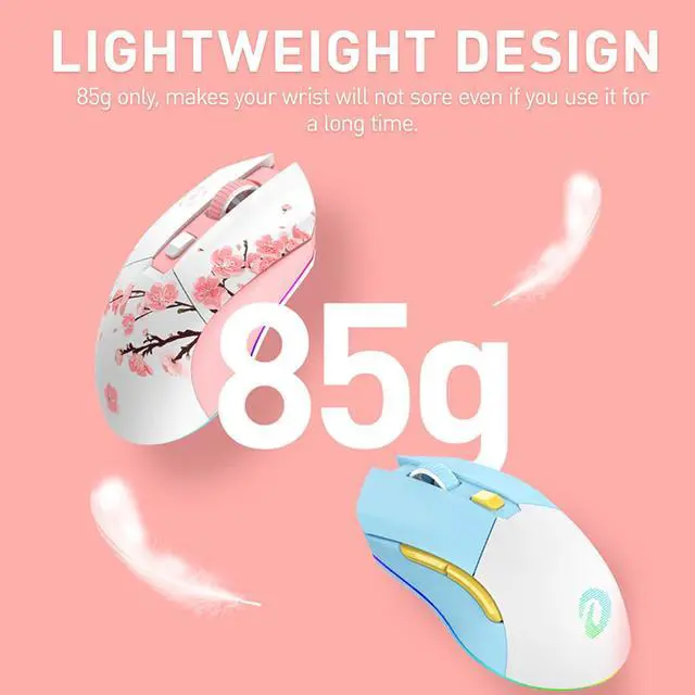 Alt view image 2 of 7 - Sakura Pink Wireless Gaming Mouse with Charging Dock Rechargeable RGB,12K DPI,6 Programmable Buttons High-Precision Sensor [300IPS] [1000Hz] for PC Notebook Mac