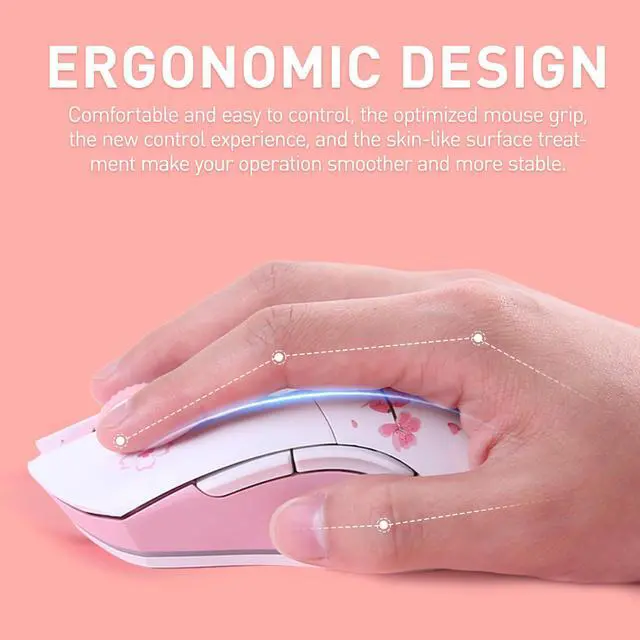 Alt view image 4 of 7 - Sakura Pink Wireless Gaming Mouse with Charging Dock Rechargeable RGB,12K DPI,6 Programmable Buttons High-Precision Sensor [300IPS] [1000Hz] for PC Notebook Mac