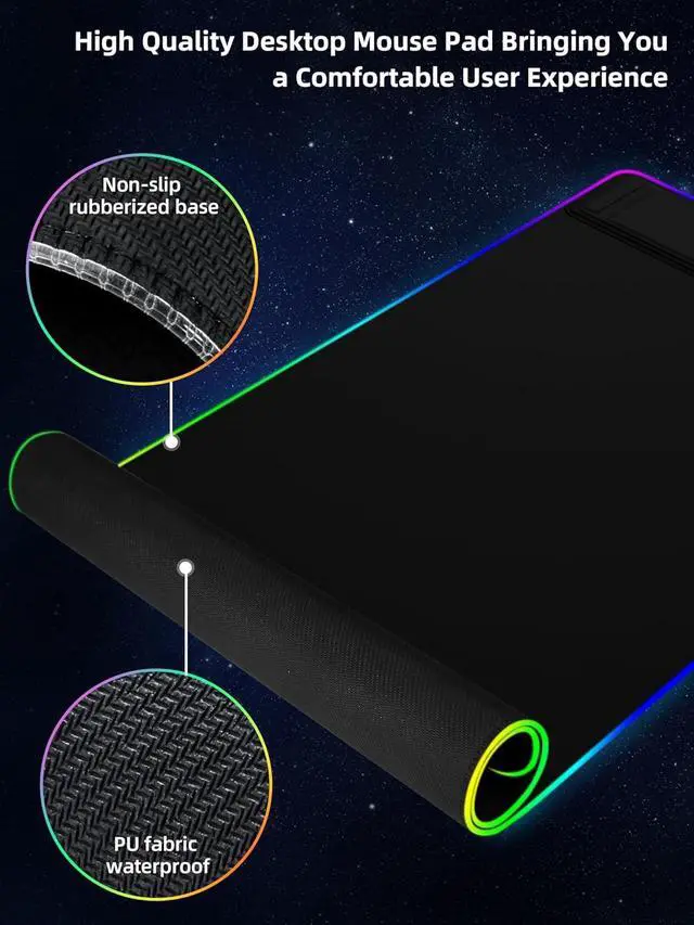 Alt view image 6 of 7 - XXL Mouse Pad with Phone Holder - Black, RGB Desk Mat with 15W Fast Charging, LED Gaming Mousepad with 11 Light Colors, Waterproof Non-Slip Pad for Office & Home