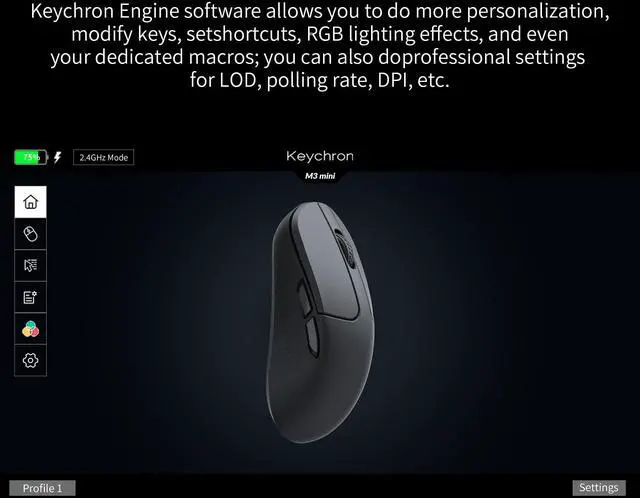Alt view image 2 of 7 - M3 Mini Wireless Optical Mouse, Bluetooth 5.1/2.4 GHz/Wired Gaming Mouse, Programmable PixArt 3395 Sensor with up to 26,000 DPI/ 650 IPS, Lightweight Ergonomic for Windows Mac Linux - Black
